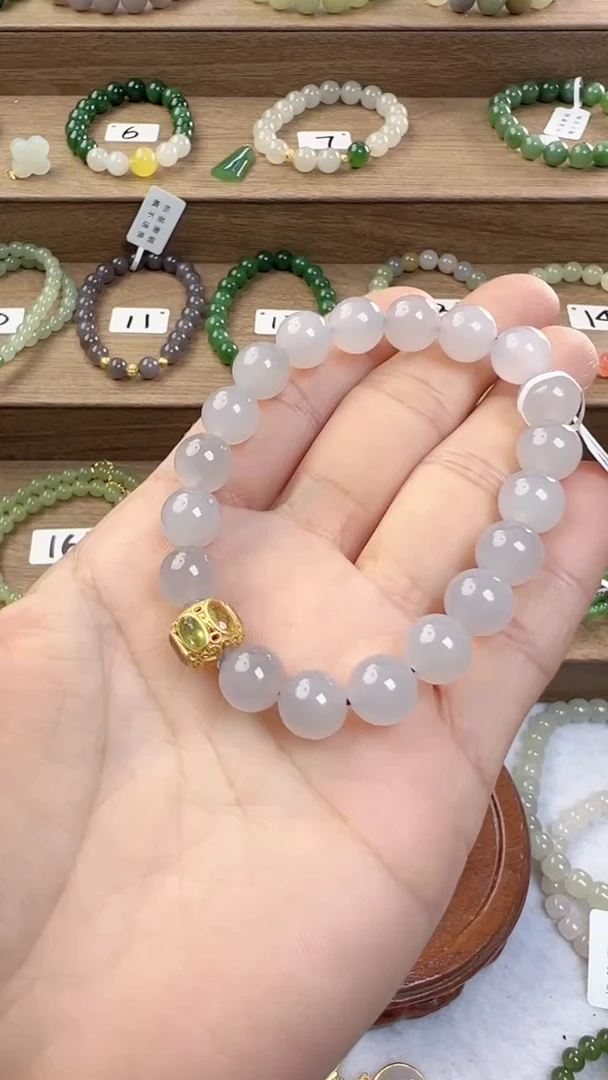 【闪购商品】和田玉手串银S925镀金镶嵌9m烟紫手串