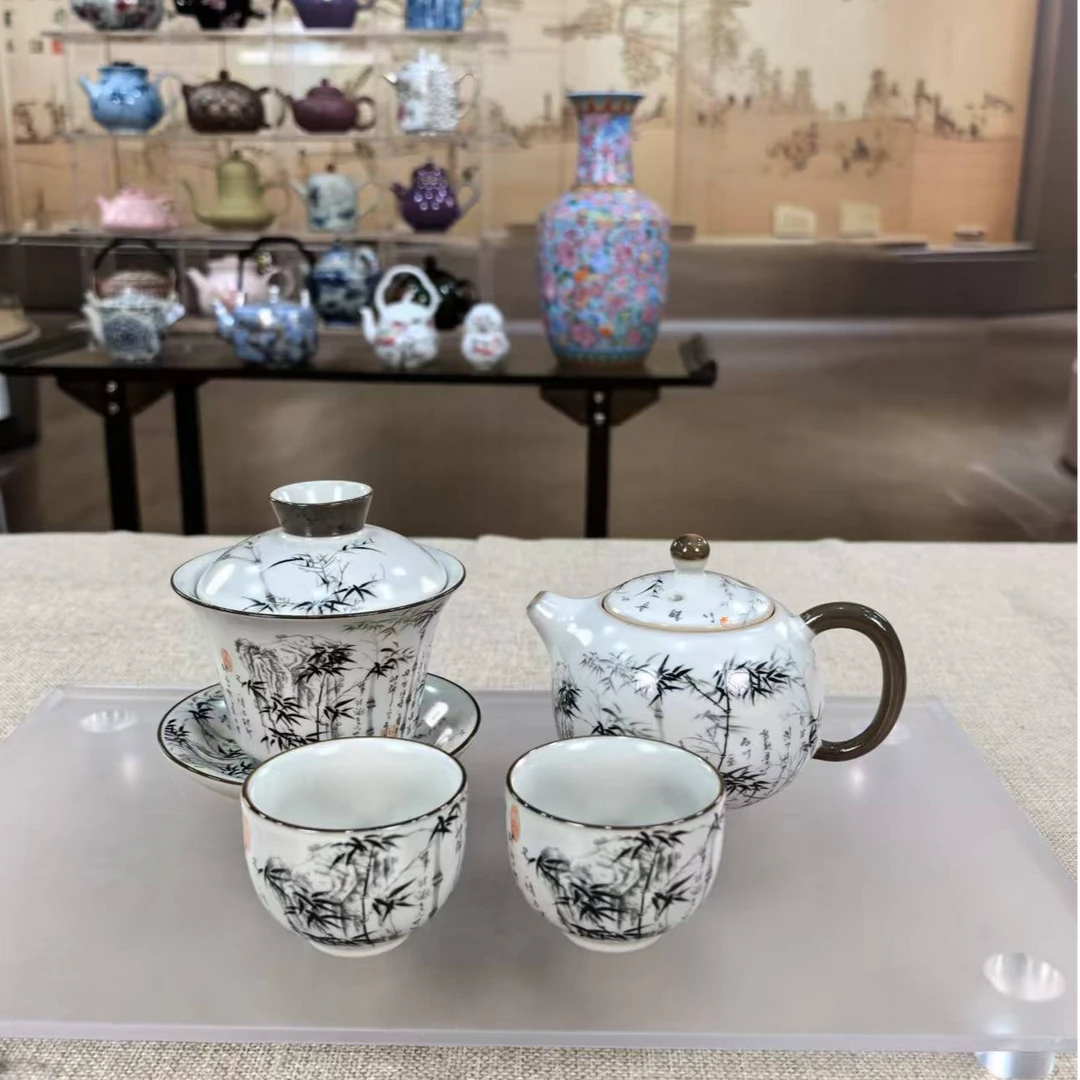 【闪购商品】汝窑墨竹壶+盖碗+2杯