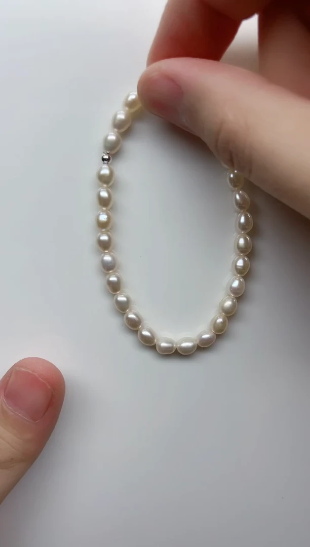 银S925镶嵌手链淡水珍珠白色小米5mm
