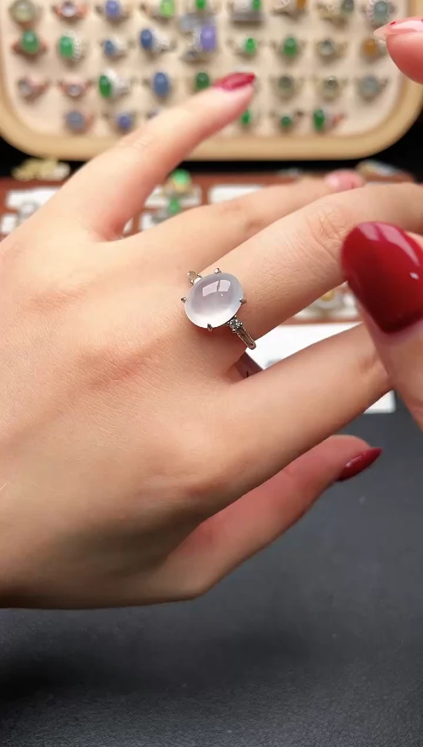 银S925镶嵌戒指翡翠一物一证一礼盒