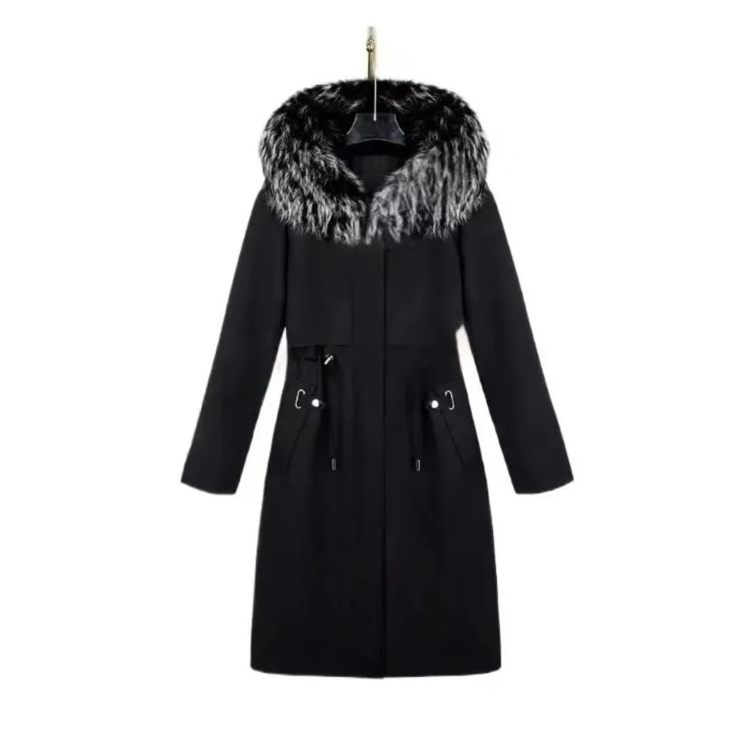 【若竹】海宁皮草新款女貉子毛领兔毛内胆秋冬中长款派克服2321.ZG