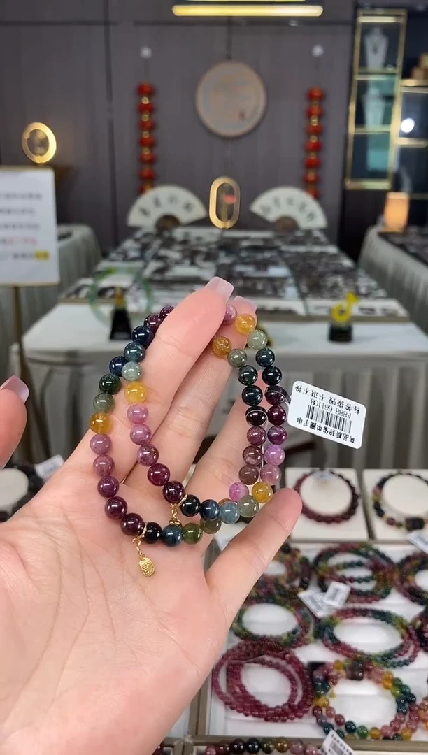 未镶嵌老矿碧玺彩虹单圈手串6mm+碧玺hon多样性发货一条