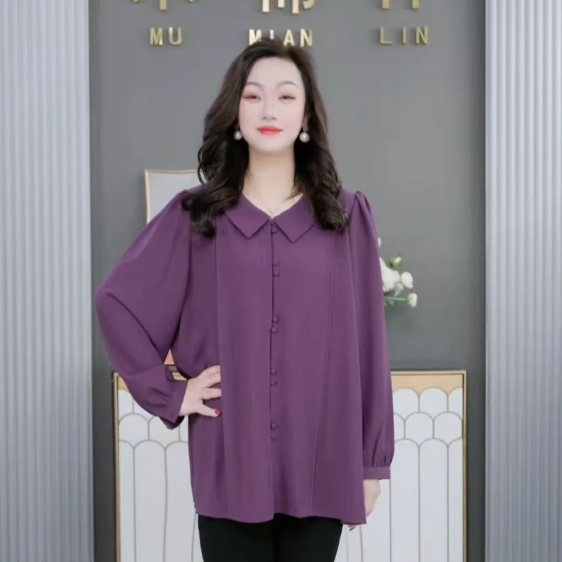 苏迷大码女装高端气质洋气休闲显瘦纯色宽松衬衫ZB5784长袖时尚