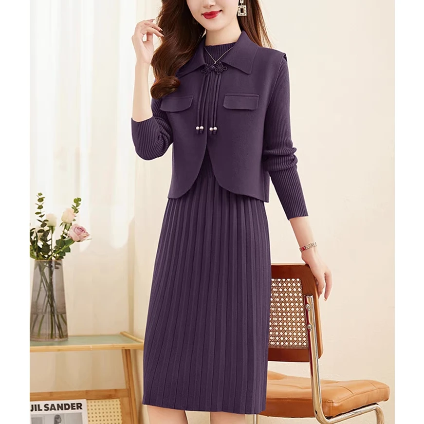 高级感羊毛针织连衣裙女外搭显瘦马甲两件套秋新款高端时尚套装裙