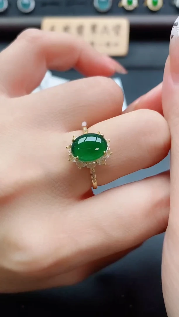 银S925镶嵌戒指翡翠1