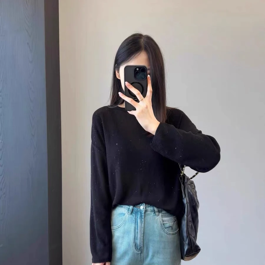 /亮片黑套头/空气感亚麻亮片纱针织衫长袖 衣长60 胸围56 58009