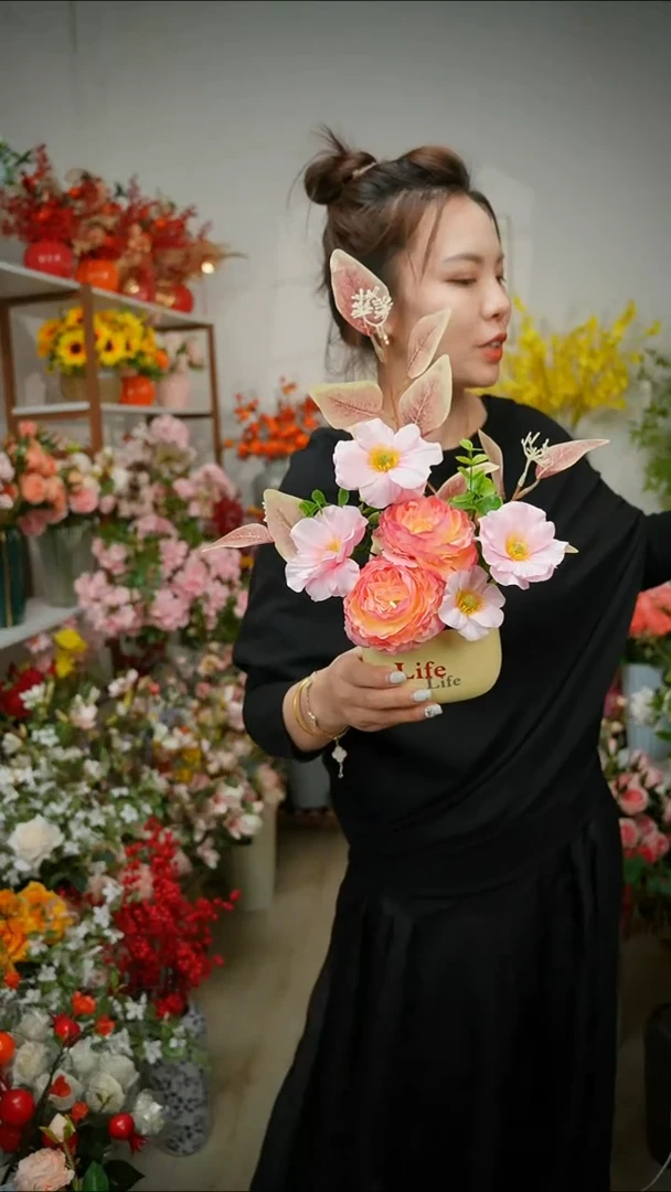 牡丹粉蝴蝶仿真花花艺套装