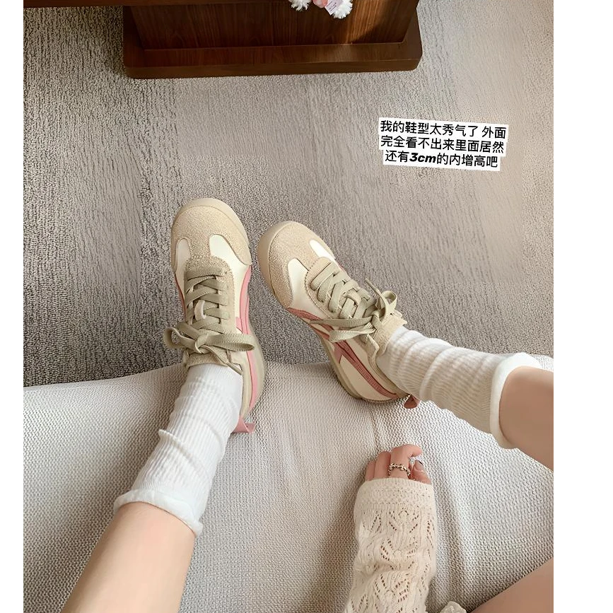 苏茵茵同款4cm德训鞋女2025夏新款真皮百搭时尚透气休闲鞋运动鞋