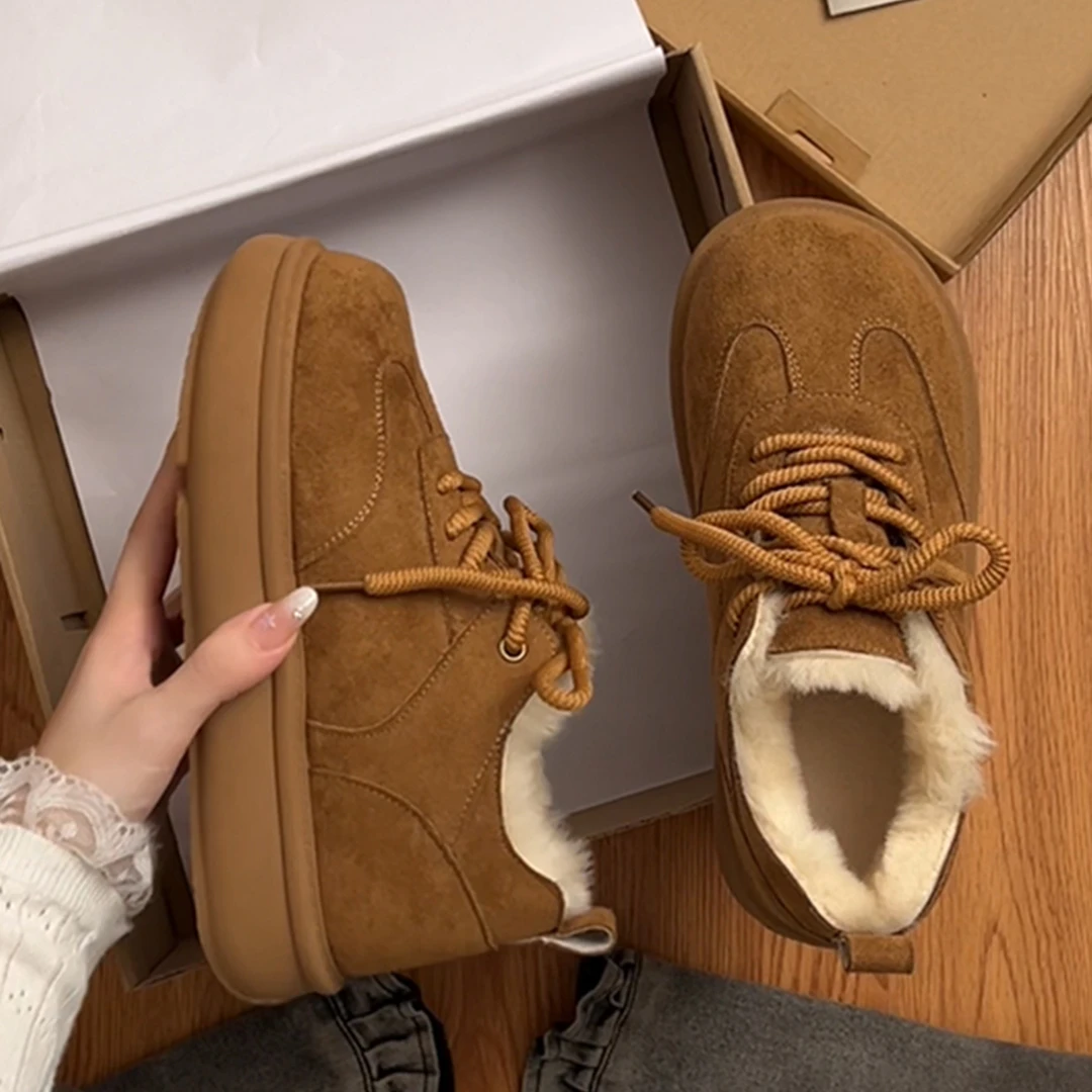 复古百搭加绒厚底雪地棉鞋女冬2025新款保暖外穿防滑加绒德训鞋子