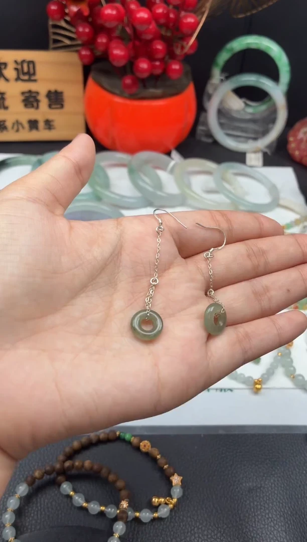 银S925镶嵌翡翠耳饰耳饰