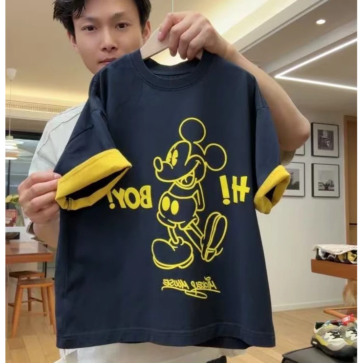 韩系男童夏季趣味卡通米奇印花棉T恤短袖新款儿童百搭夏装炸街潮