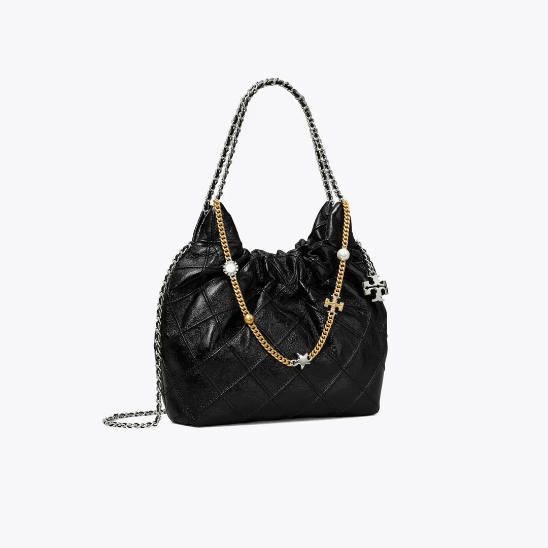 tory burch/ 汤丽柏琦 钻饰链条油蜡皮迷你垃圾袋 164022-001