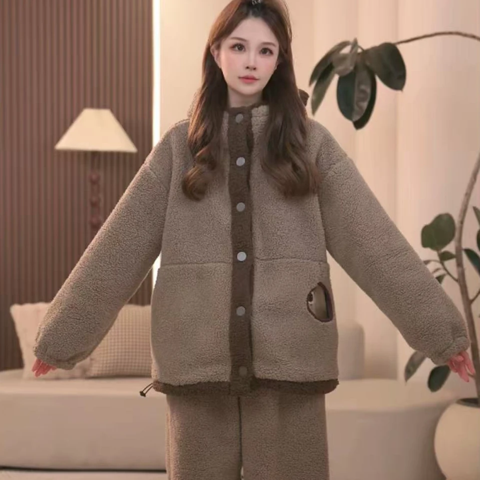 【巧克力喵喵】睡衣女秋冬连帽外套加厚加绒保暖家居可外穿加绒加厚