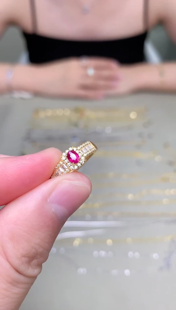 戒指银S925镶嵌红宝石戒指