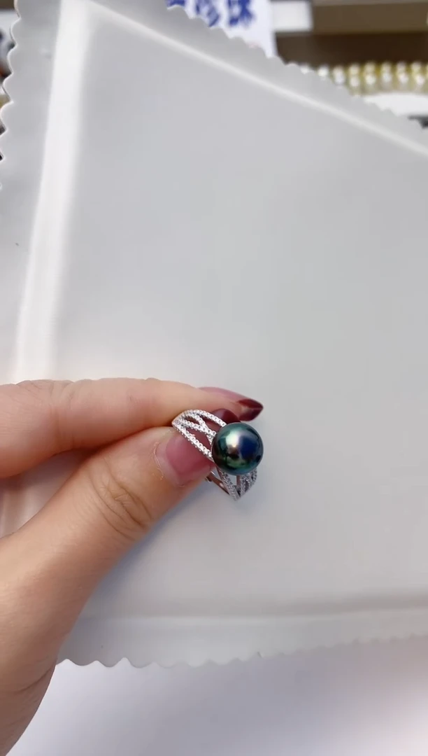 银S925镶嵌戒指海水珍珠A126