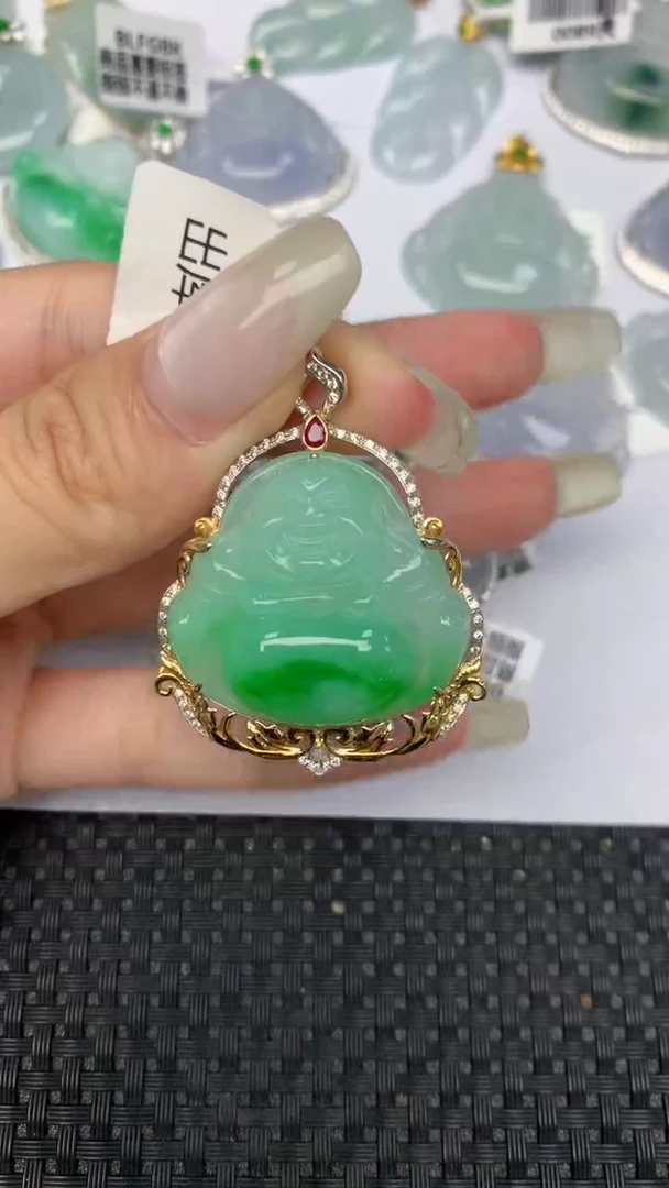 翡翠18K金镶嵌颈饰天然缅甸翡翠a货百元以上9元证书费自理