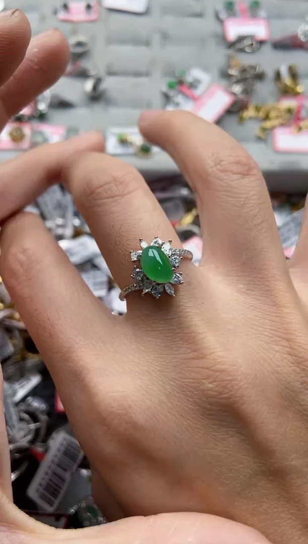 翡翠戒指银S925镶嵌99999--2