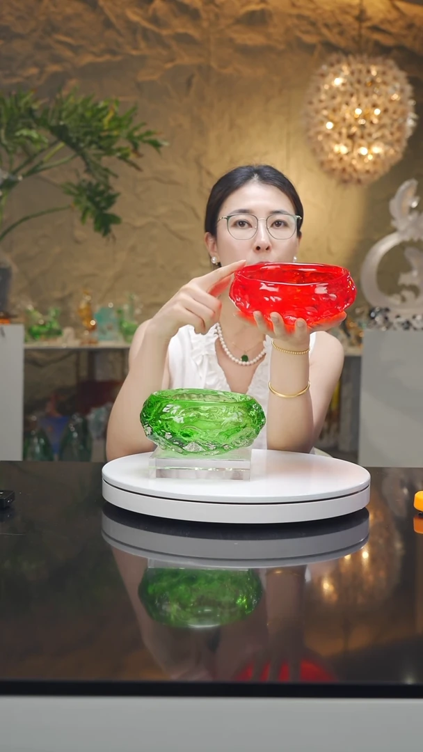 琉璃手工艺品福利红色水波纹果碗烟灰缸