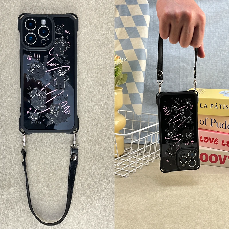 适用华为OPPOvivo小米一加四角挂绳飞天猫苹果15PROMAX防摔手机壳