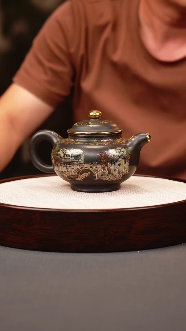 茶壶紫砂石黄 掇只 忆江南珐琅彩