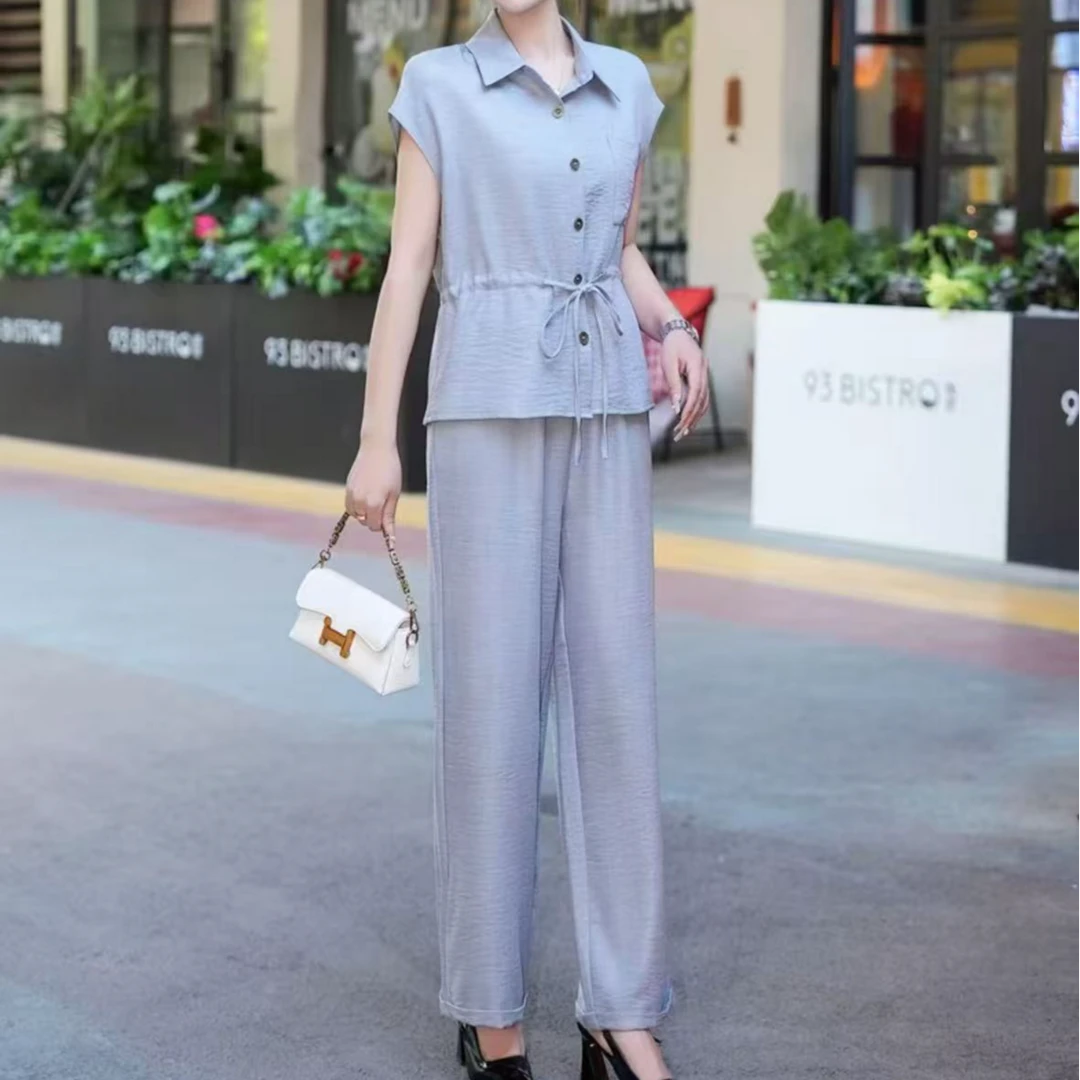 2025夏季新款衬衫设计感收腰气质显瘦百搭女士时尚套装女#2639