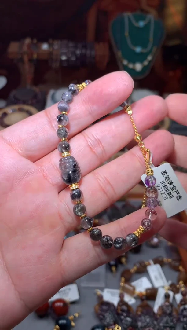 未镶嵌珠宝半成品水晶黑银钛超七手链