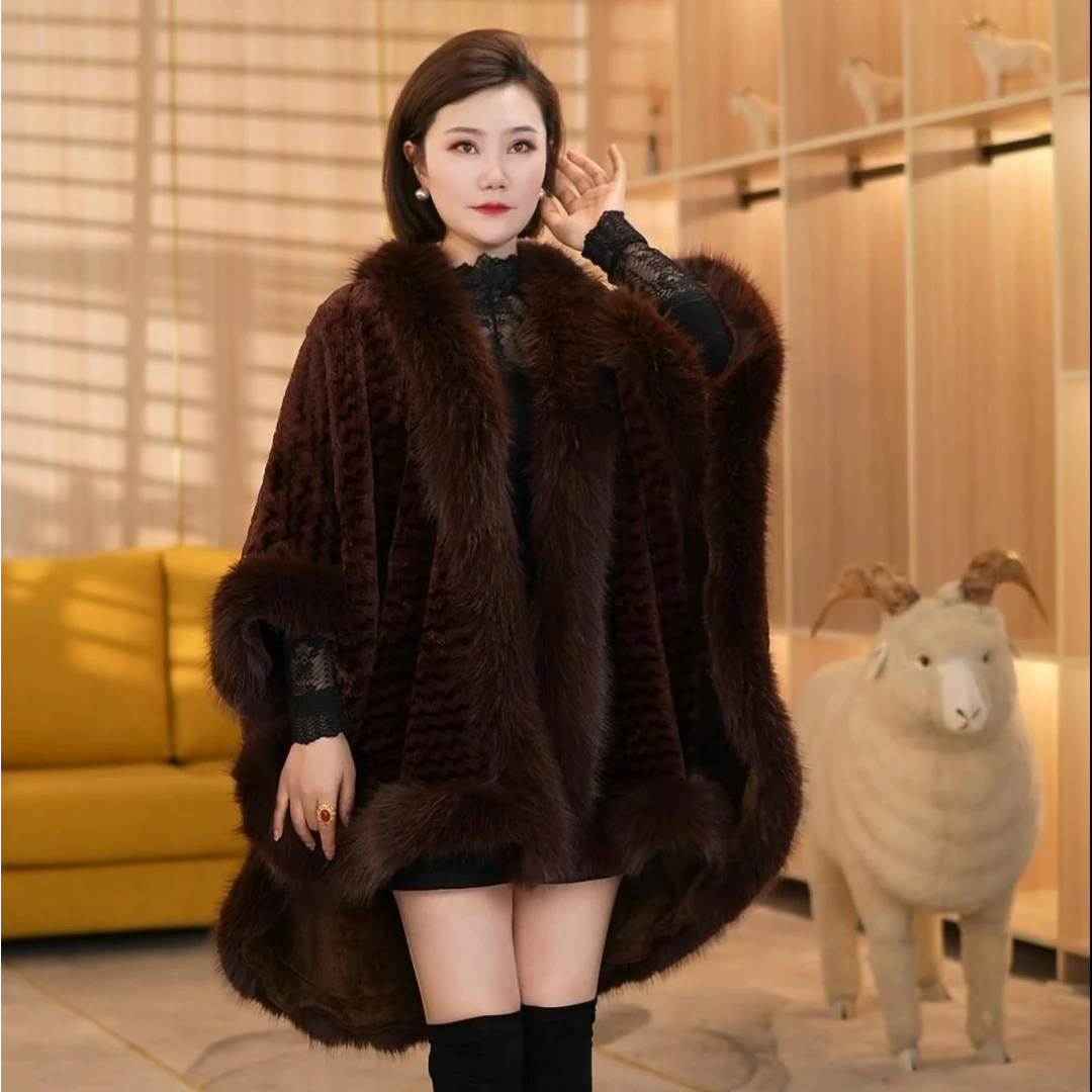 秋冬新款气质大码网红水波纹时尚百搭中长款大毛领披肩9007