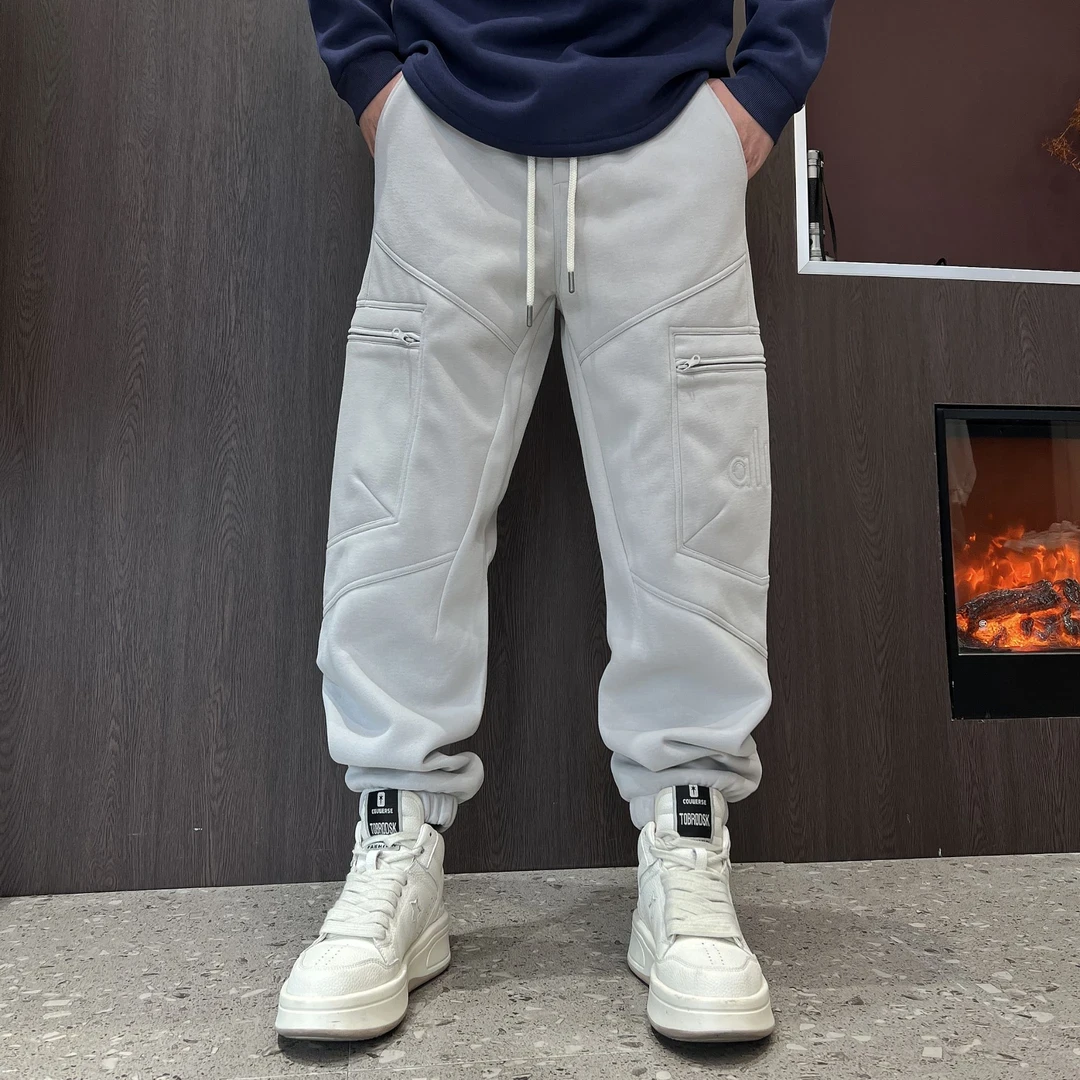 男装冬季新款简约百搭潮牌加绒舒适时尚休闲裤男宽松显瘦时尚长裤