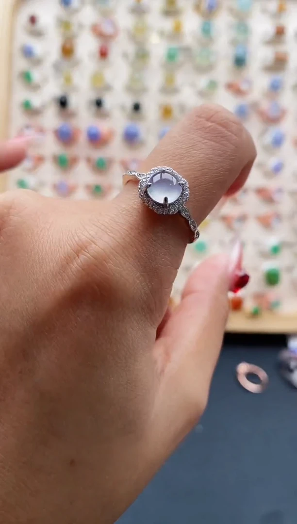 【闪购商品】翡翠戒指银S925镶嵌缅甸天然A货翡翠111 7+10