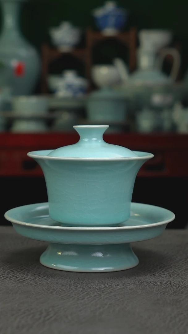 仿古釉高马蹄盖碗120cc微微瑕-二