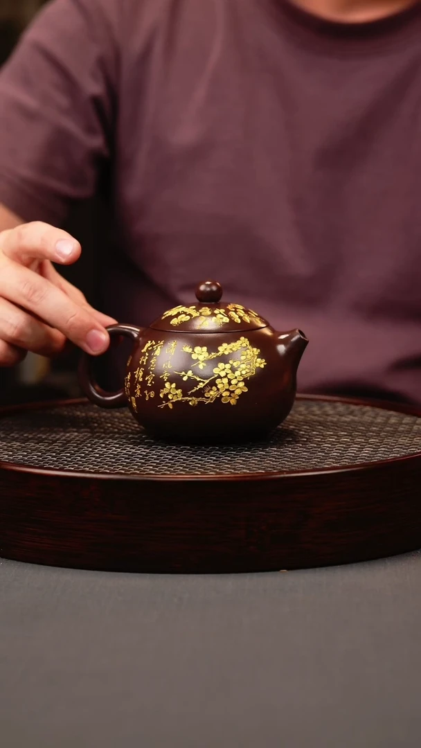 茶壶紫砂天星泥 西施 描金