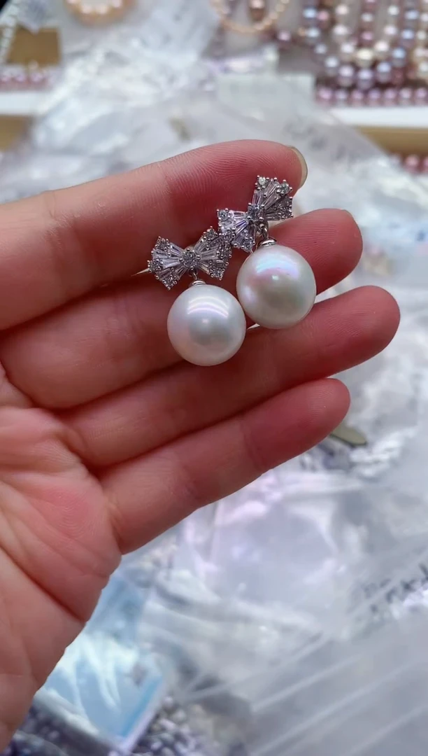 银S925镶嵌淡水珍珠耳饰多样性发其一，非无暇