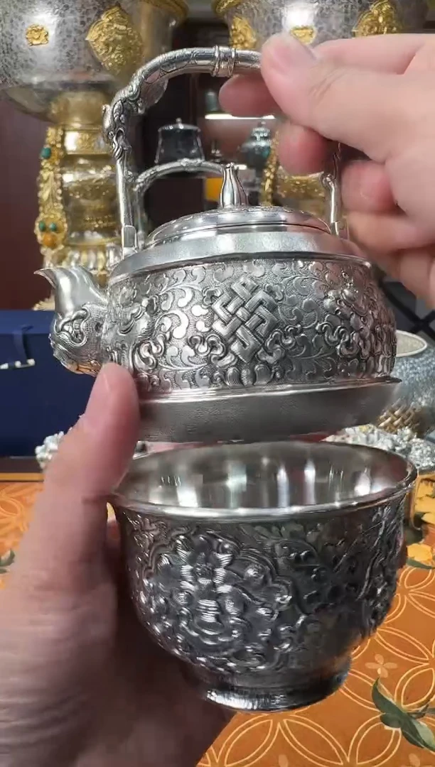 杜*爷大师工经典八宝足银999泡茶壶