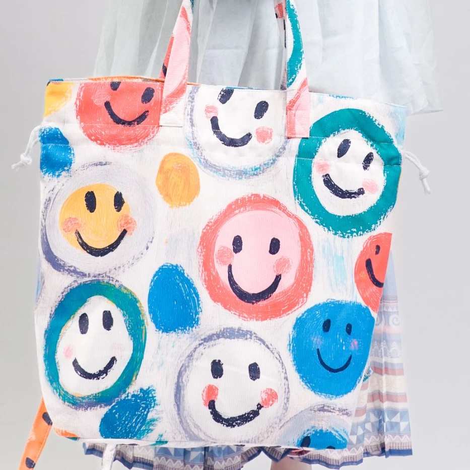 无则艺【糖果大包】笑脸百搭复古时尚印花束口单肩双肩包女