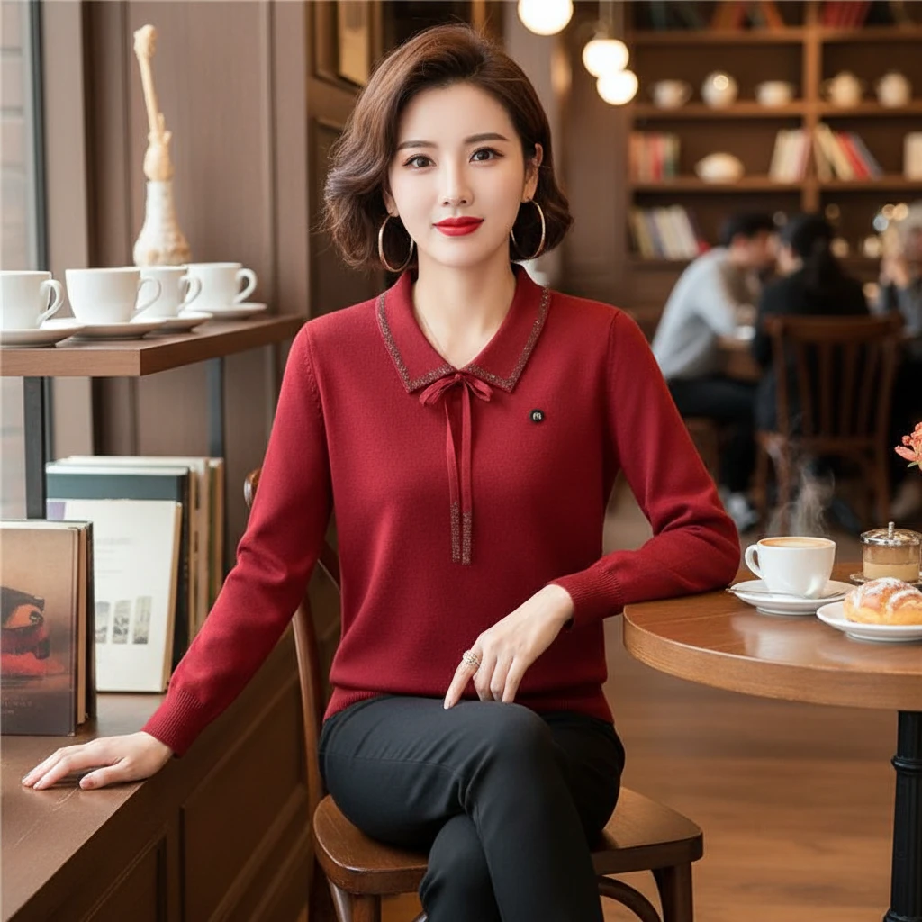 2197时尚新款毛衣翻领减龄年轻打底宽松针织衫长袖春装洋气上衣衫