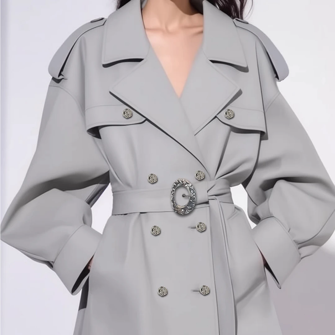 【诗语专属】AUI御姐气质工装风衣欧洲站炸街大衣外套-25W088540