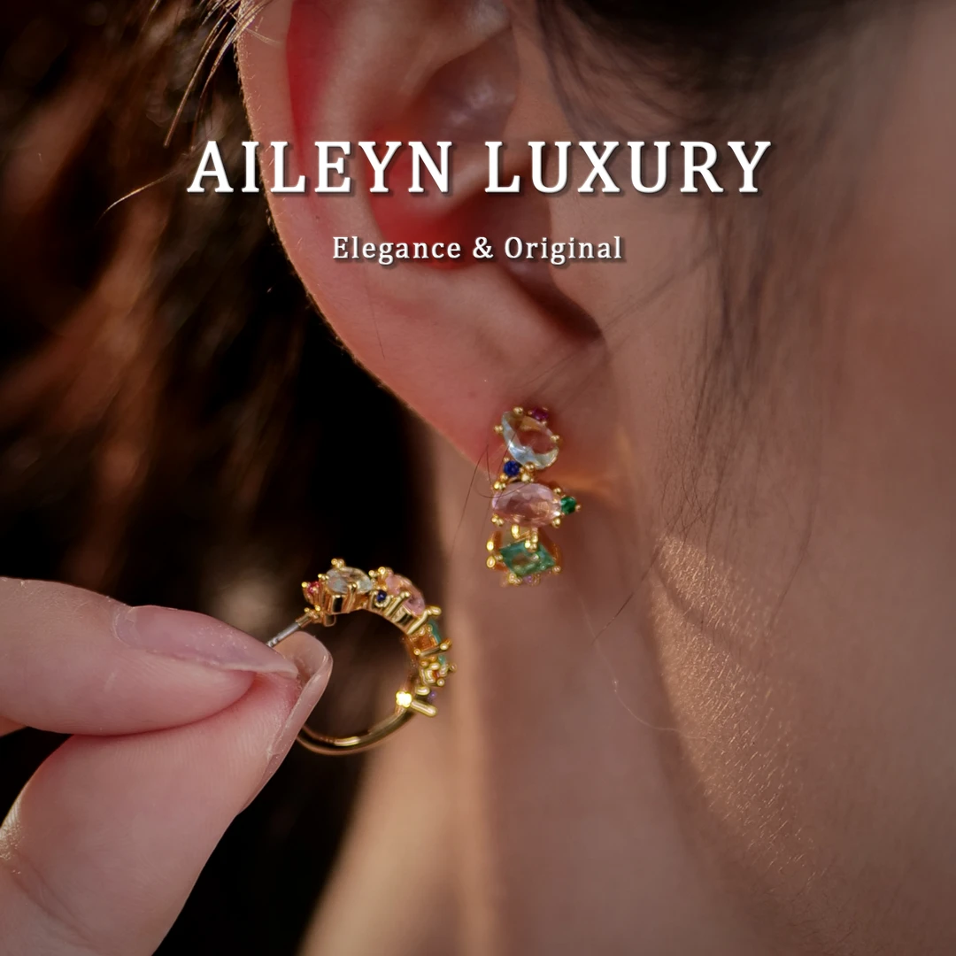 925银耳饰 Aileyn【浮光锦色】设计师多色锆石耳饰复古轻奢气质优雅