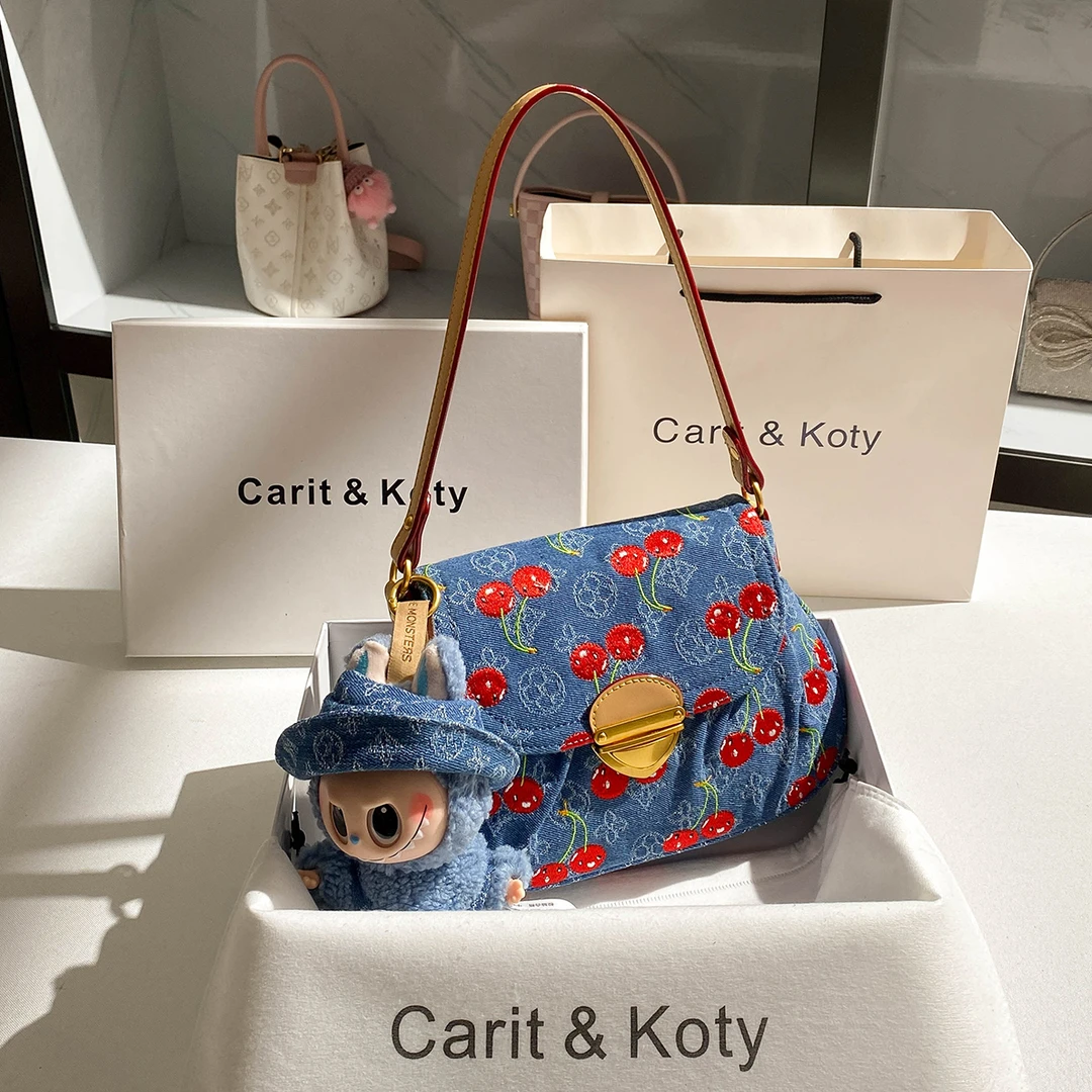 带公仔礼物【幂幂同款】大牌牛仔老花腋下包包女2025新款单肩斜挎包