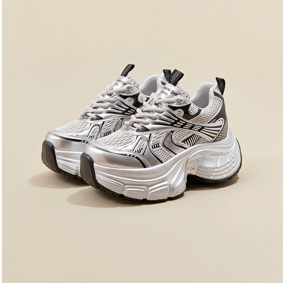 MAGUBA/玛古芭2025新款超厚底网面内增高软底小个子运动老爹鞋女