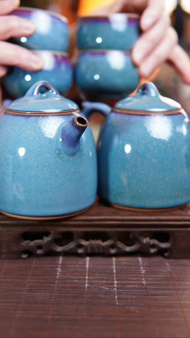 曌青蓝洒金 2壶8杯-