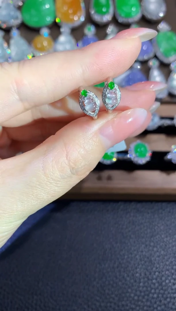 18K金镶嵌翡翠耳饰A26 多样性发货一件