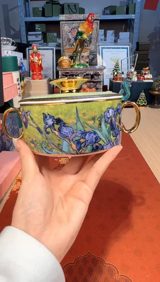 【闪购商品】杯130自然写生-梵高鸢尾双耳炖盅