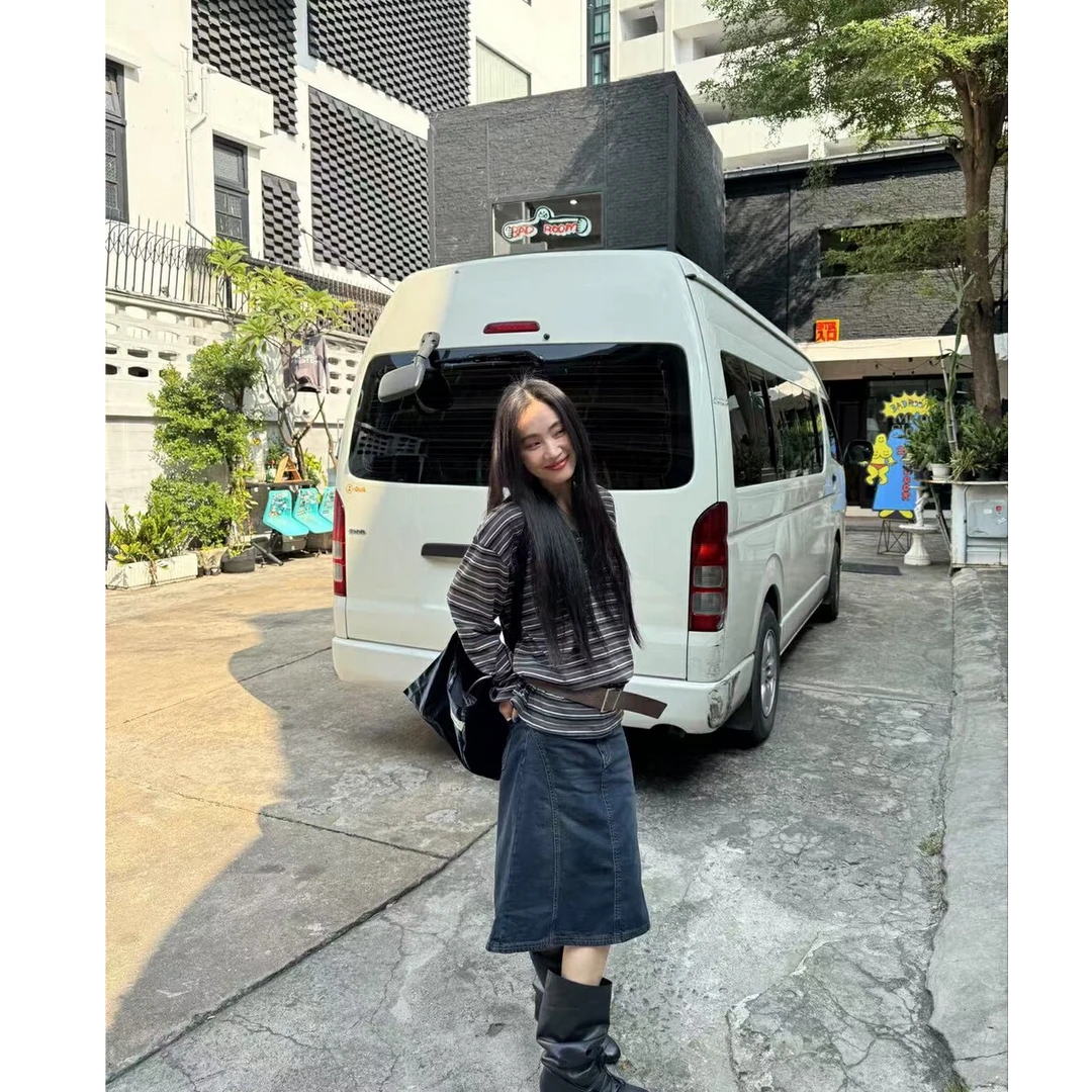 【IN.choose u笑笑】2025年春季宽松慵懒风圆领条纹长袖T恤85587