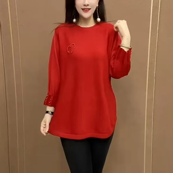 宽松显瘦纯色减龄打底衫女2025新款洋气中老年妈妈春款百搭针织衫