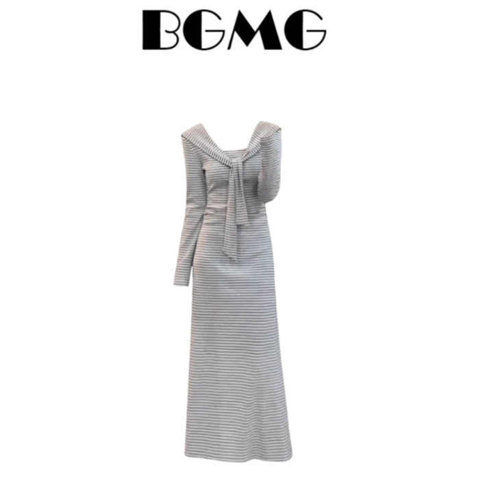 时髦孕妇装秋冬新款长袖连衣裙裙时尚假两件披肩条纹长裙显瘦套装