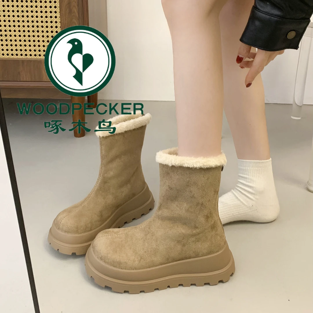 啄木鸟厚底加绒保暖雪地靴女2025新款秋冬季勃肯棉靴复古洋气棉鞋