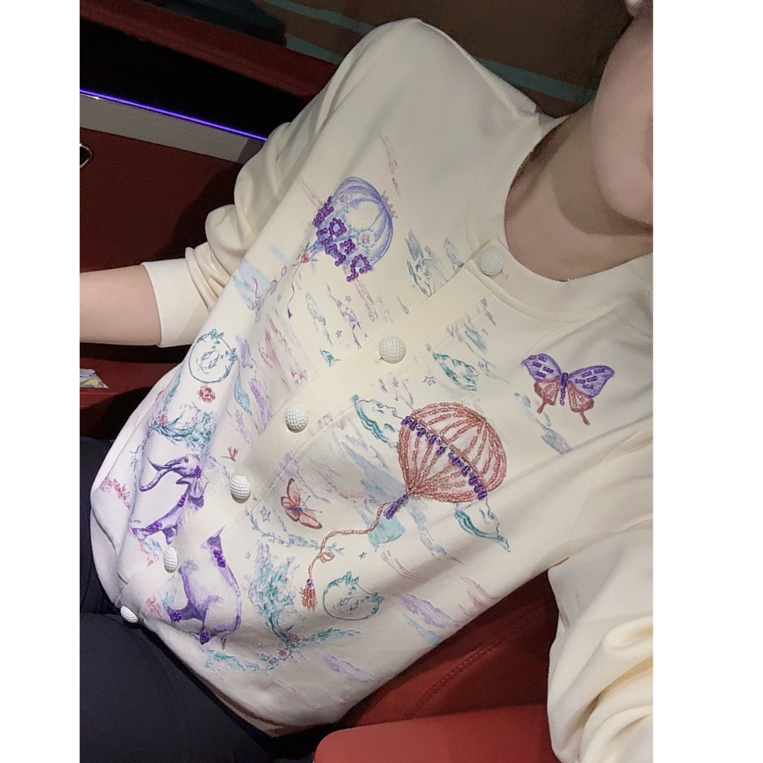 2025重工印花钉珠ins圆领设计感外套