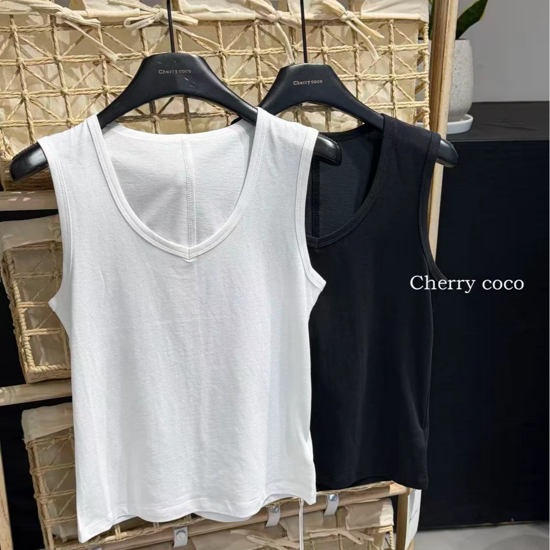 G26020-夏季宽松慵懒风V领背心女内搭外穿百搭无袖打底背心