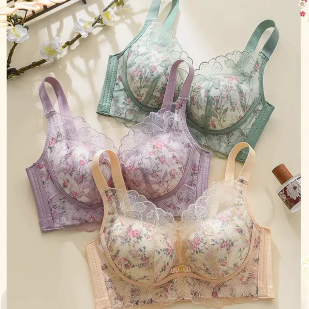 9981#小胸聚拢显大收副乳上托防下垂无钢圈文胸套装