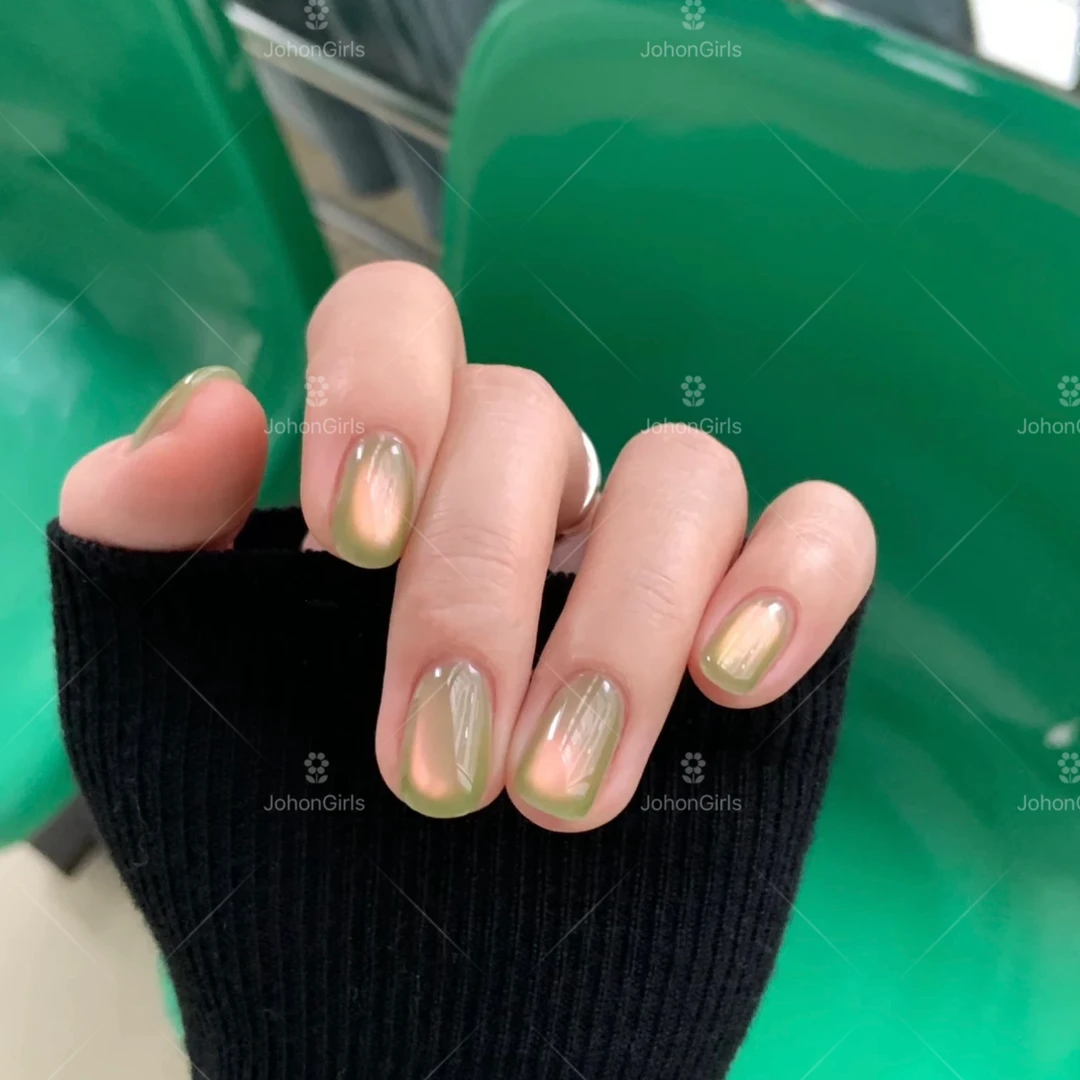 JohonGirls'/琴岛小嫚【芭乐猫眼】夏日薄荷绿纯手工穿戴甲显白美甲